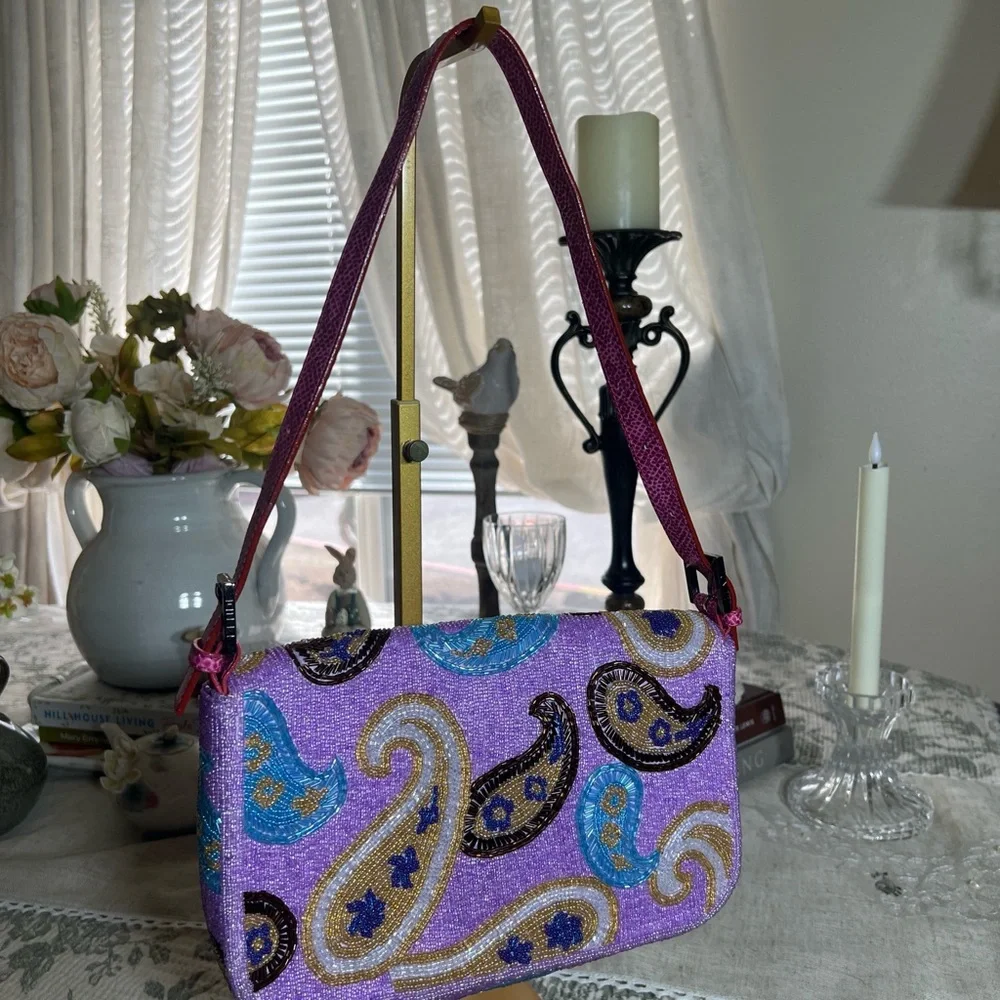 Rare Fendi Purple Beaded Paisley Shoulder Bag - Picture 4 of 12